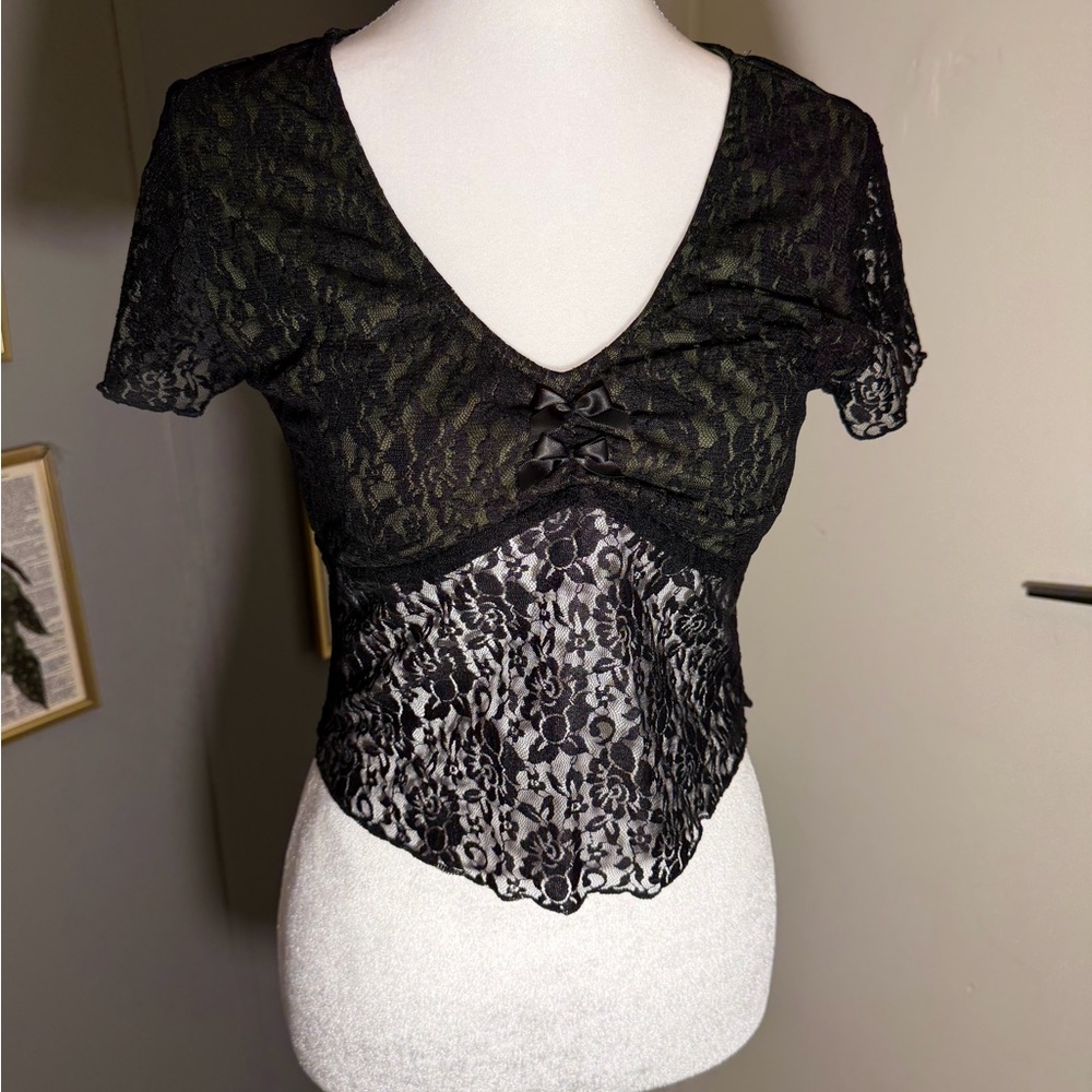 Gosh Auras Black Lace Crop Top‎